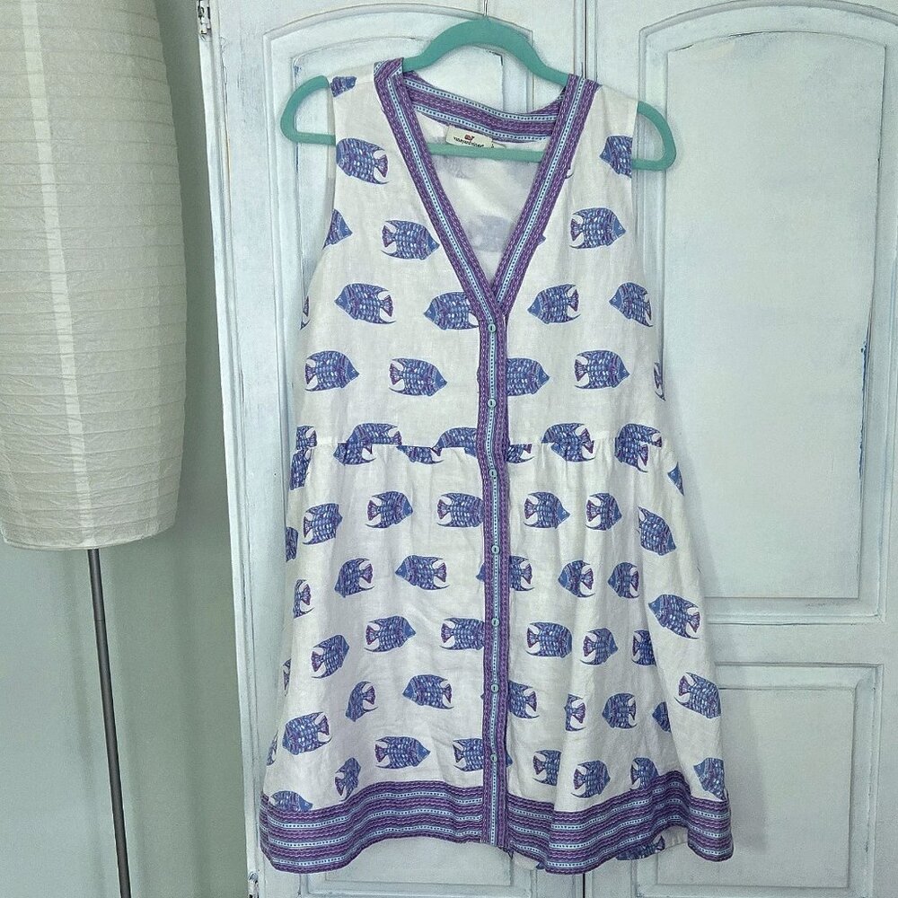EUC Vinyard Vines XL Blue Tang Fish Dress, Cotton Lined, Roomy, Worn 2 Times